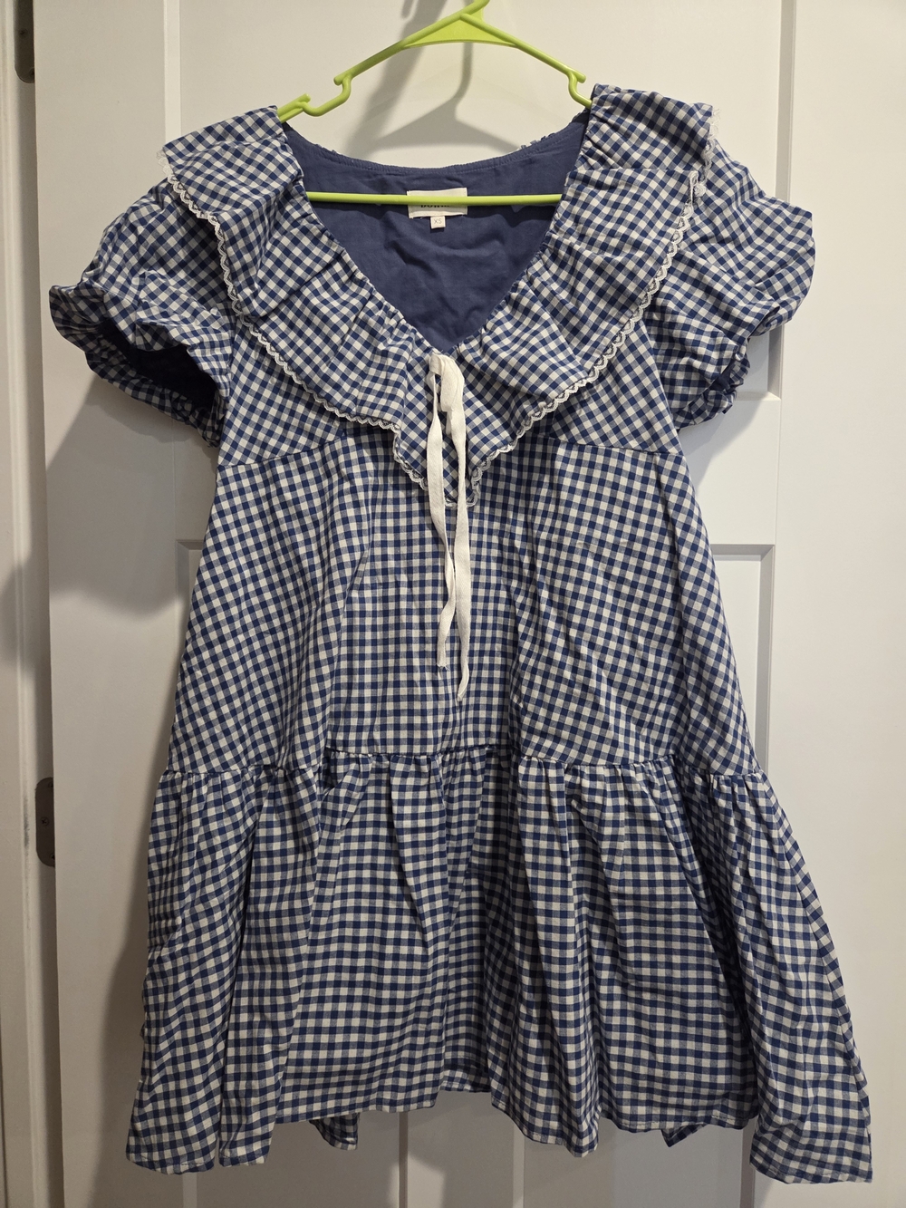 bohme Blue Gingham Ruffle Tie Casual Dress